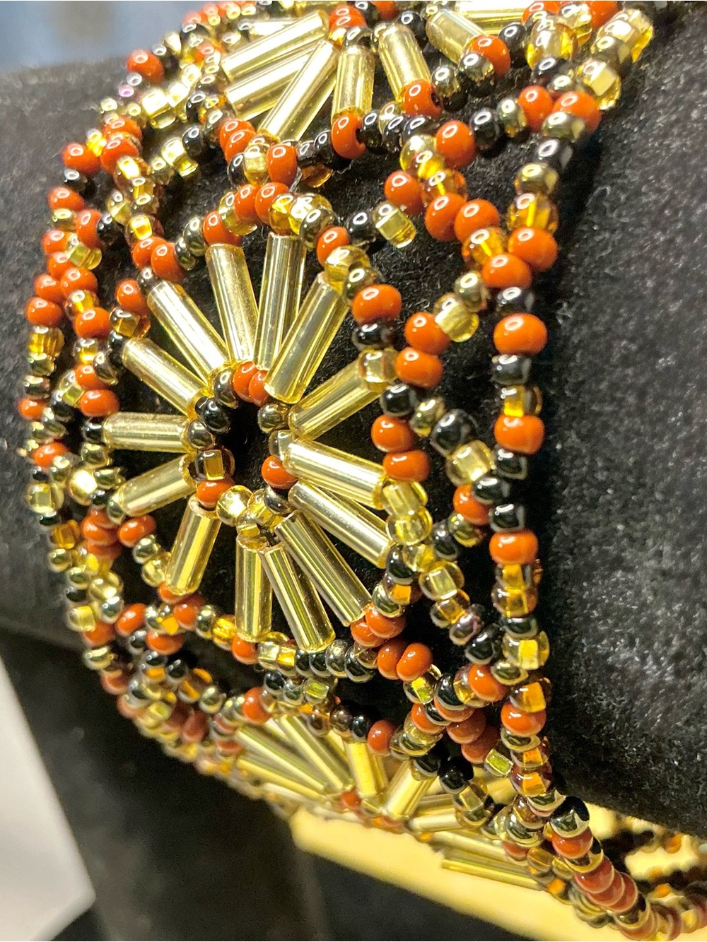 Autumn Palette Seed Bead Cuff Bracelet Handcrafted Geometric Tribal Boho Wide